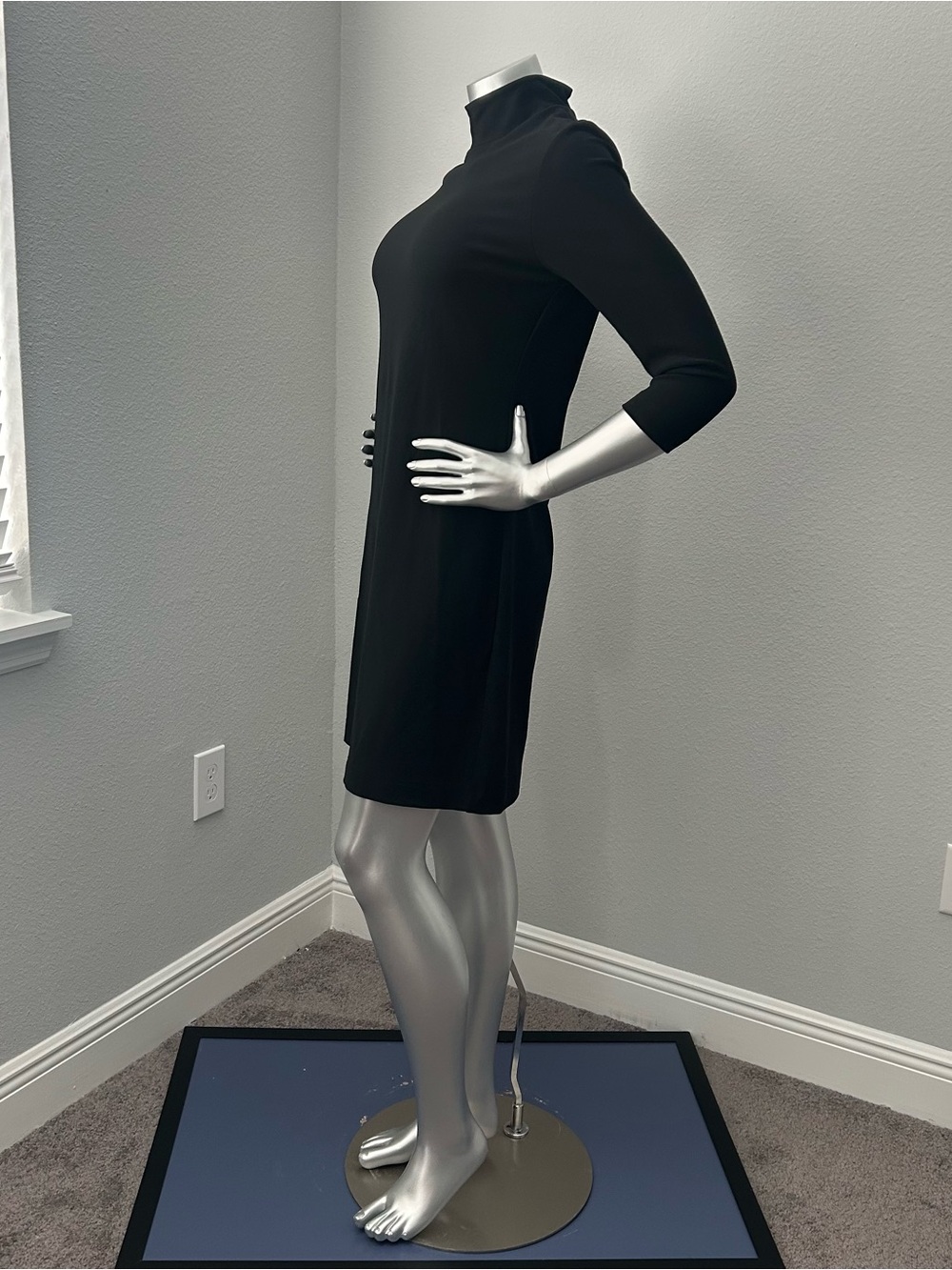 Boston Proper Black Long-Sleeve Mock Neck Shift Dress - Picture 2 of 5
